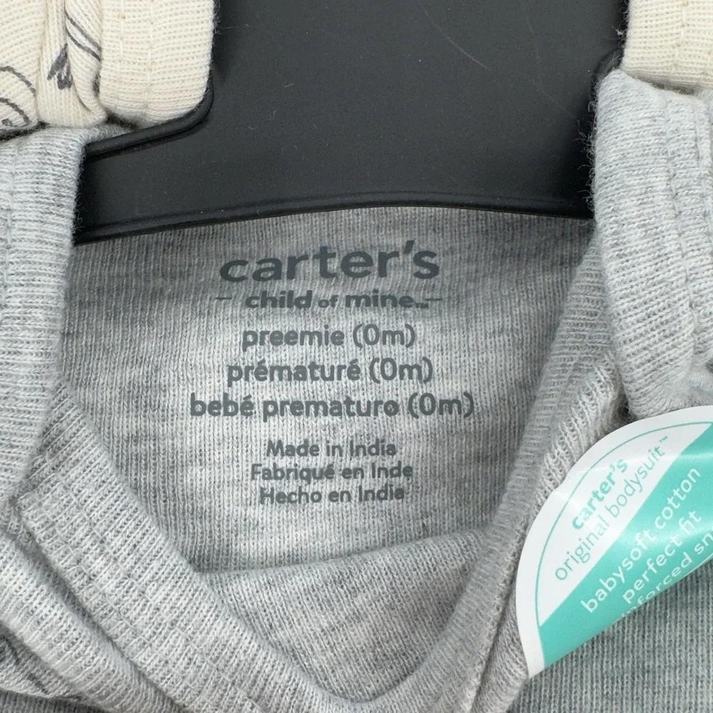 Carter's Preemie 0M Bodysuit Onepiece‎ Set 3pc Neutral Animals Giraffe Baby NEW